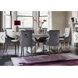 *EX DISPLAY* Furniture Village Dolce large grey marble dining table + 6 chairs in velvet RRP: £2249
