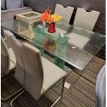 *EX DISPLAY* Francesca tempered & bevelleli glass dining table with heavy glass base with 6 chairs.