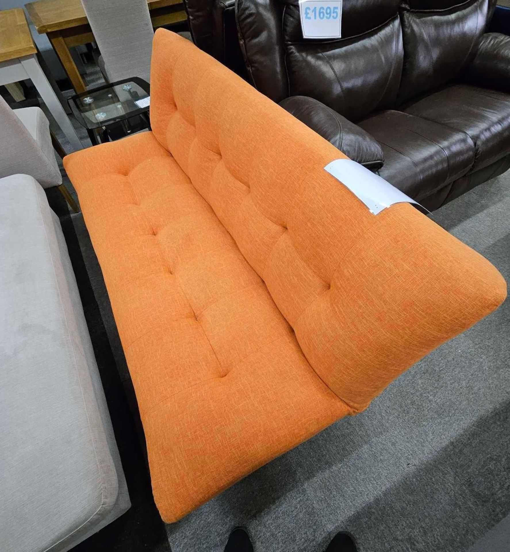 *EX DISPLAY* Habitat kota clic clac heavy duty 3 seater fabric sofa bed in orange. RRP: £525.00 - Image 3 of 5