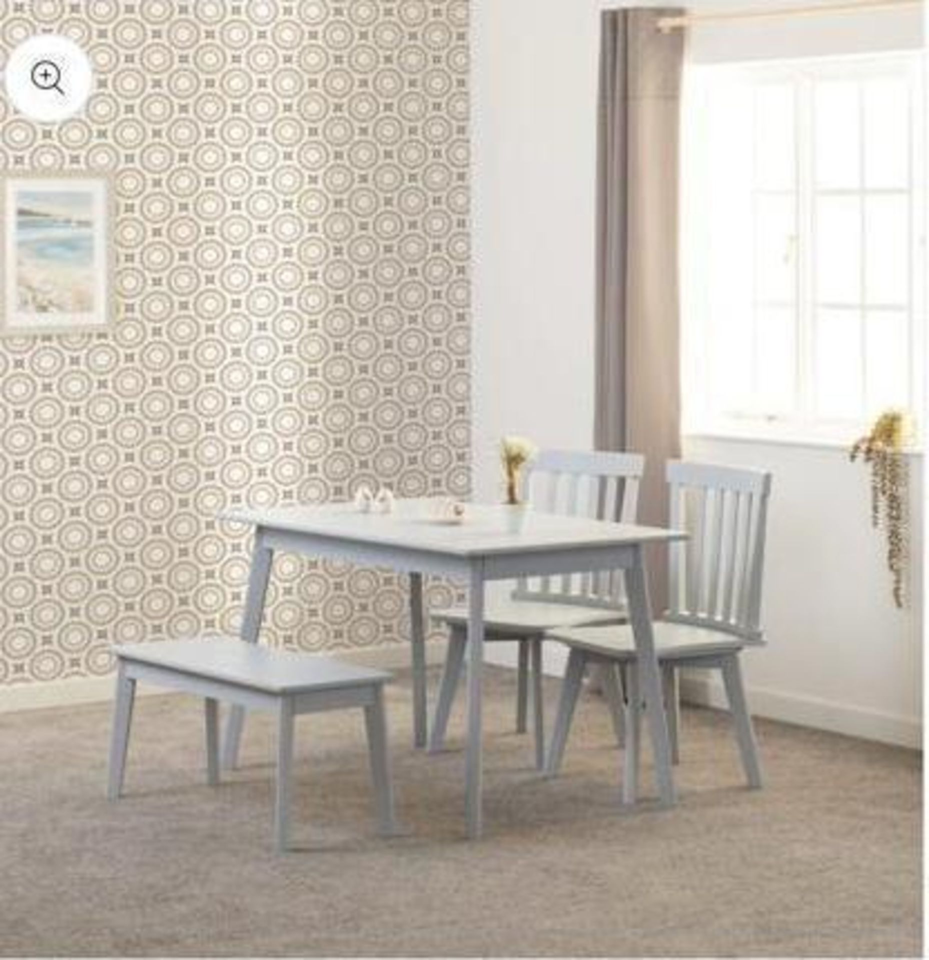 *BRAND NEW TRADE LOT* 15 X Flat packed Matlock grey wooden 4 seater dining set with bench. RRP: £279