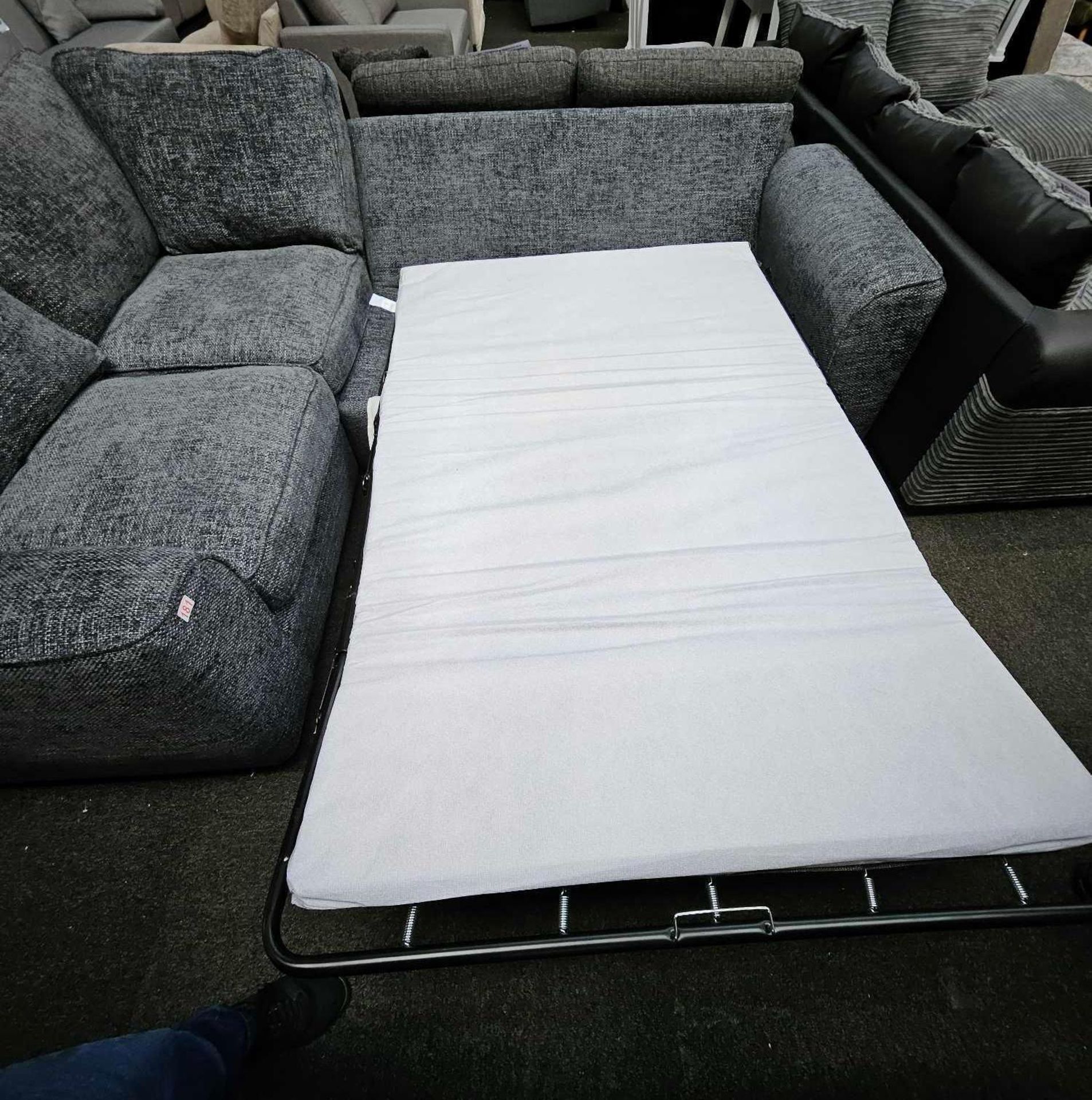 *EX DISPLAY* Furniture village Emilia corner sofa/sofa bed in hopsack dark grey - Image 4 of 5