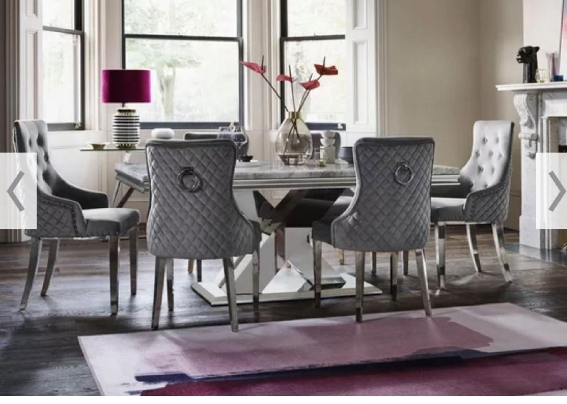 *BRAND NEW* Furniture Village Dolce large grey marble dining table + 6 chairs in velvet RRP: £2249