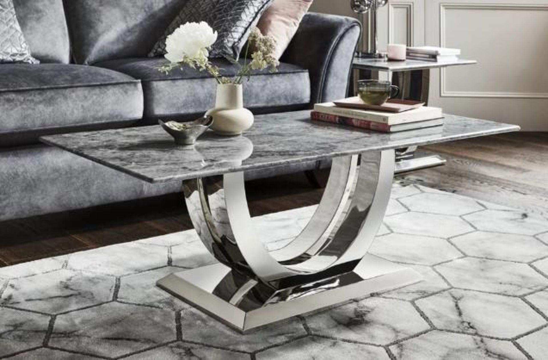*EX DISPLAY* Furniture Village Donnie grey marble dining table + 6 chairs. RRP: £1395 - Image 6 of 6