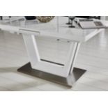 *EX DISPLAY* Bianca furniture village extending white dining table with 6 light grey chairs RRP: £13