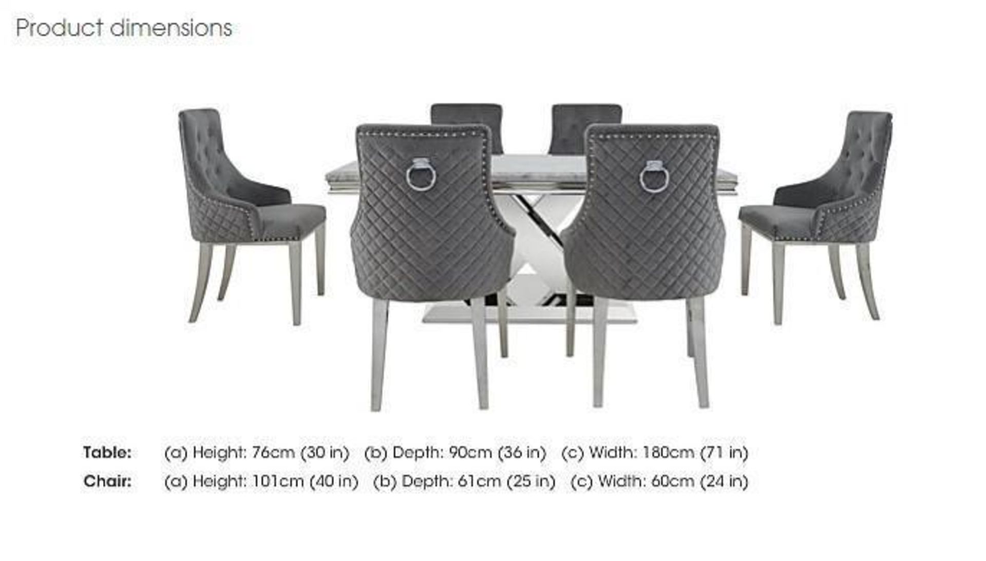 *BRAND NEW* Furniture Village Dolce large grey marble dining table + 6 chairs in velvet RRP: £2249 - Image 5 of 5
