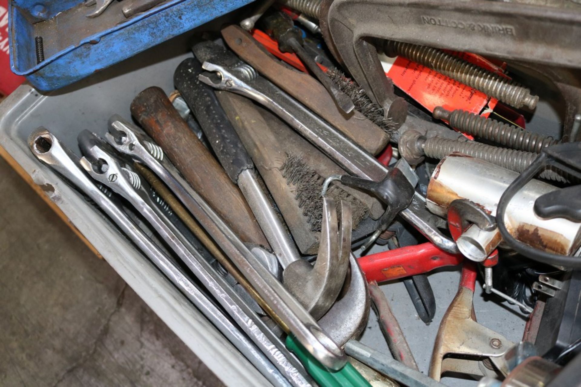 Box of Handtools, C Clamps, Crescent Wrenches, Chizels, Hammers and Others - Image 4 of 4