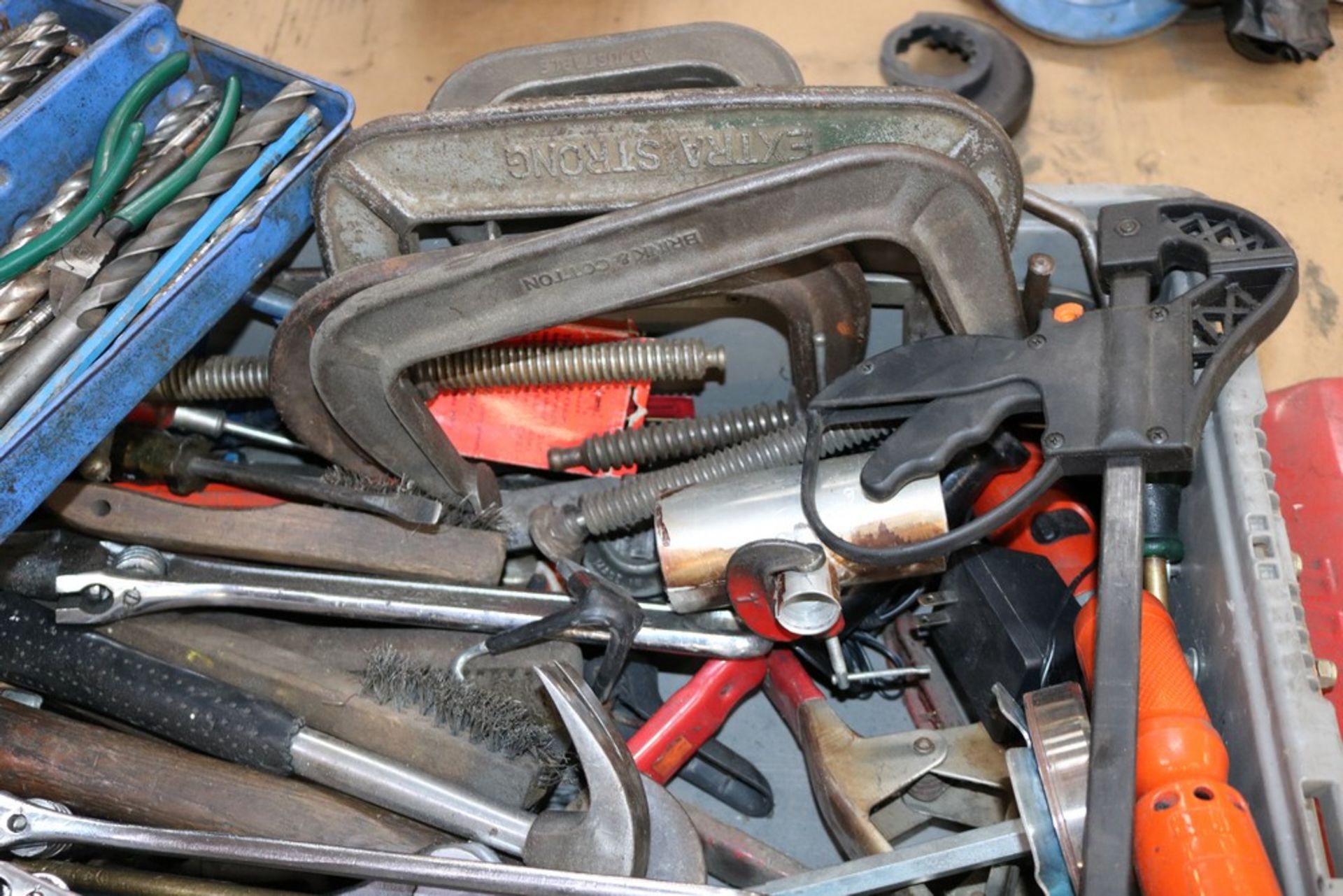 Box of Handtools, C Clamps, Crescent Wrenches, Chizels, Hammers and Others - Image 3 of 4