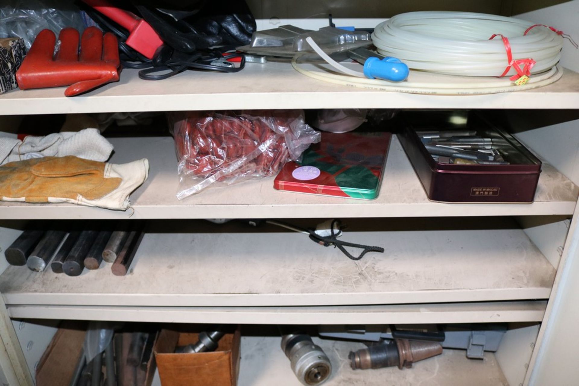 Cabinet with Various Items, Soldering Guns, Sand Paper, Lathe Tooling, Work Gloves, Stamping Sets - Image 4 of 5