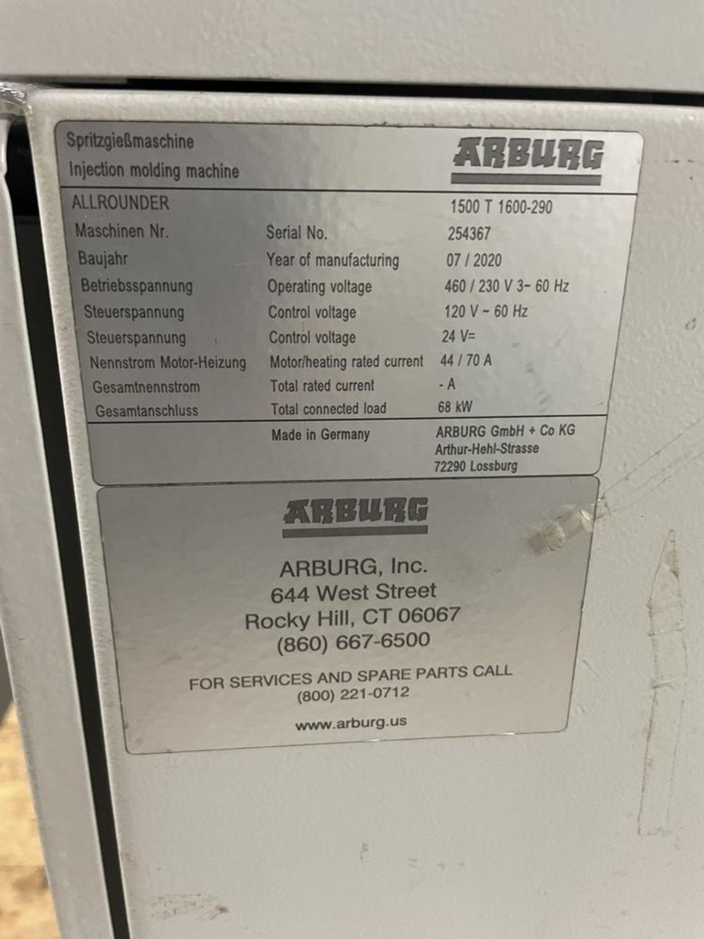 2020 Arburg 1500T1600-290, 176 Ton 4.7 oz Shot Size Vertical, Vertical Injection Molding Machine - Image 10 of 10