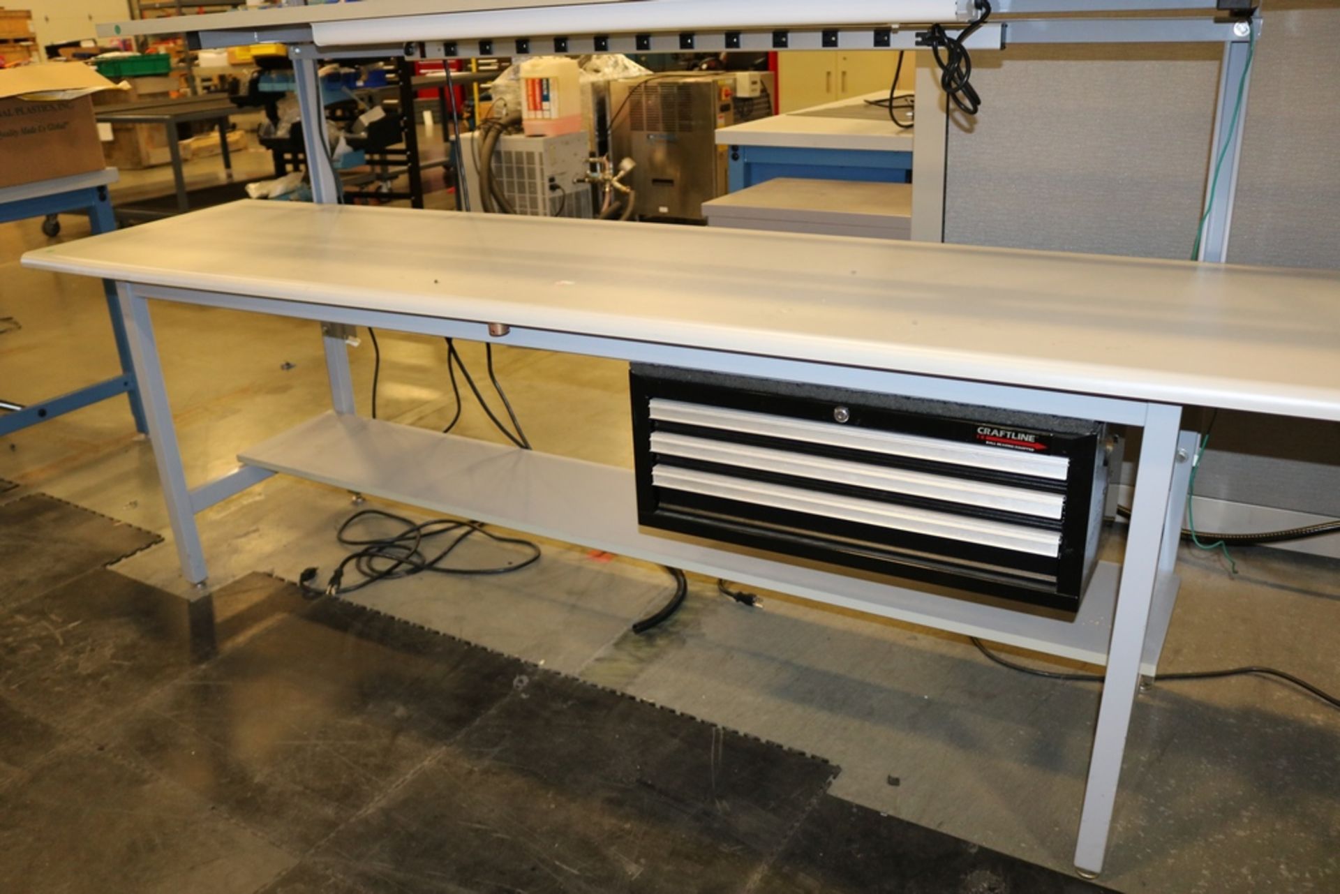 4 Tier Heavy Duty 8'x 2' x 7' Work Station w/ Overhead Light Work Table Light Craftline 3 Drawer - Image 2 of 4