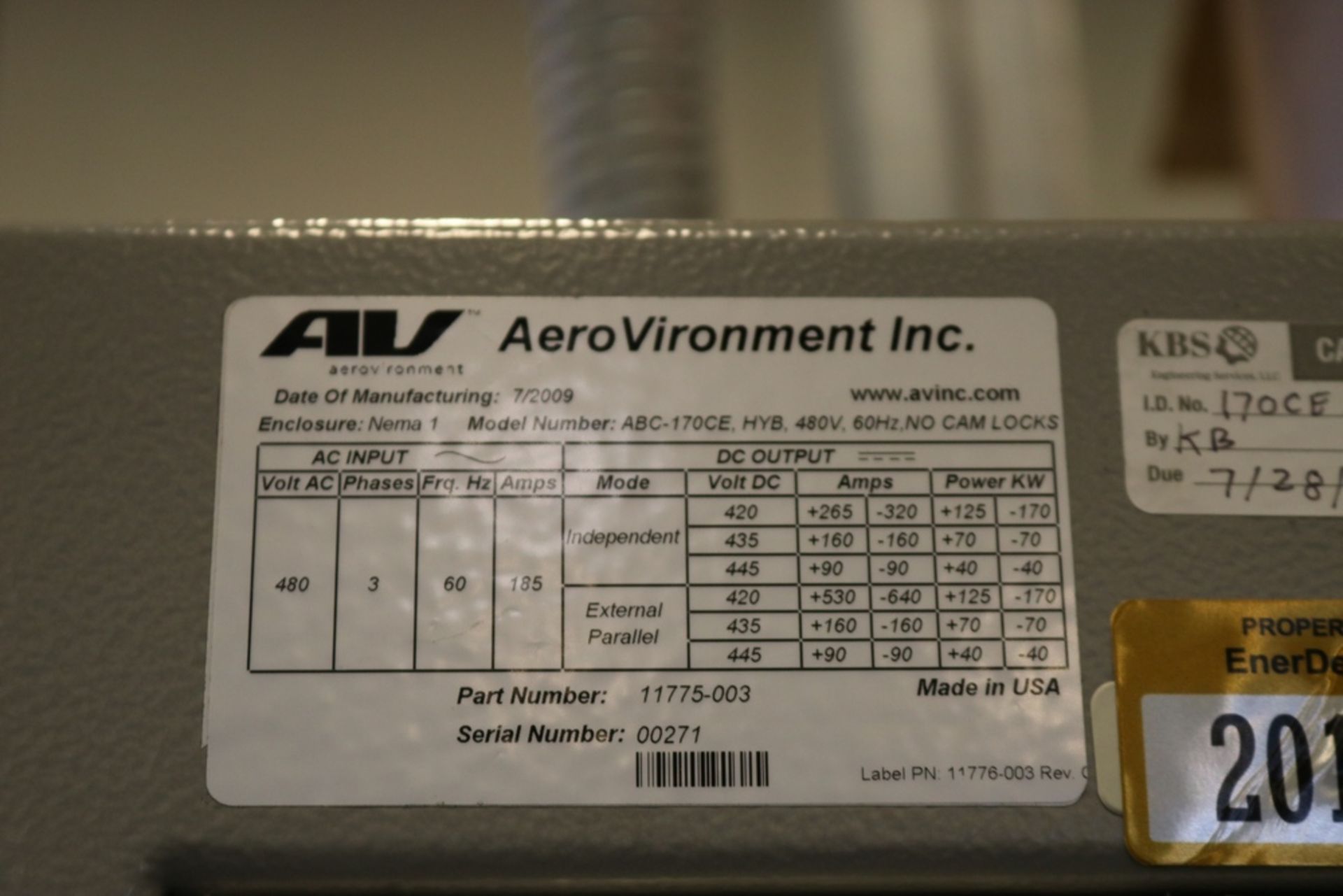2009 AeroVironment Inc ABC-170 Model ABC-170CE S/N 00271 Includes Poewr Cables Rolling Controllers - Image 3 of 14