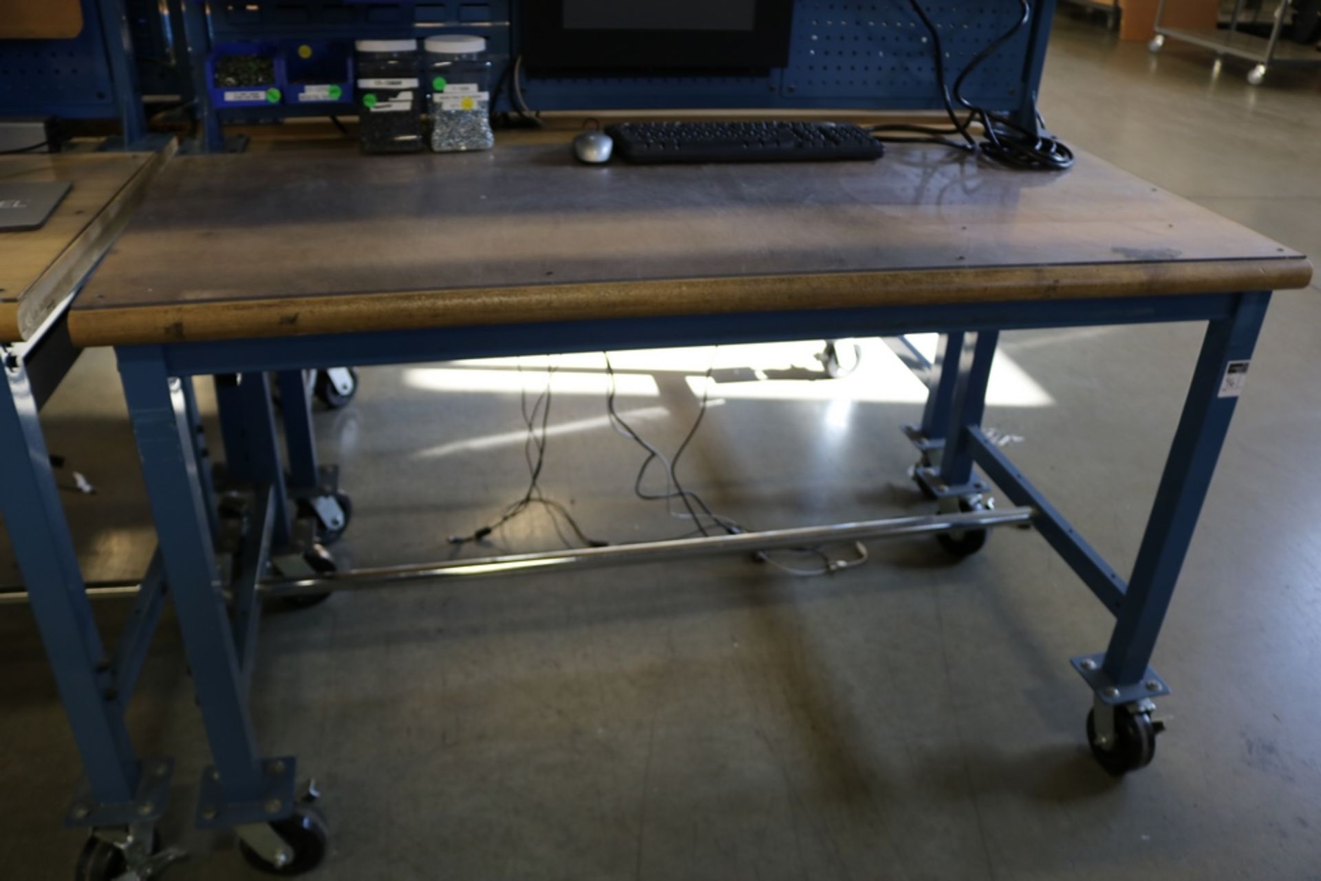 Global Industrial Heavy Duty Rolling Work Tables 5' x 30" x 3' Table Overhead Light Peg Board - Image 2 of 5