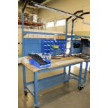 Global Industrial Heavy Duty Rolling Work Tables 5' x 30" x 3' Table Overhead Light Peg Board