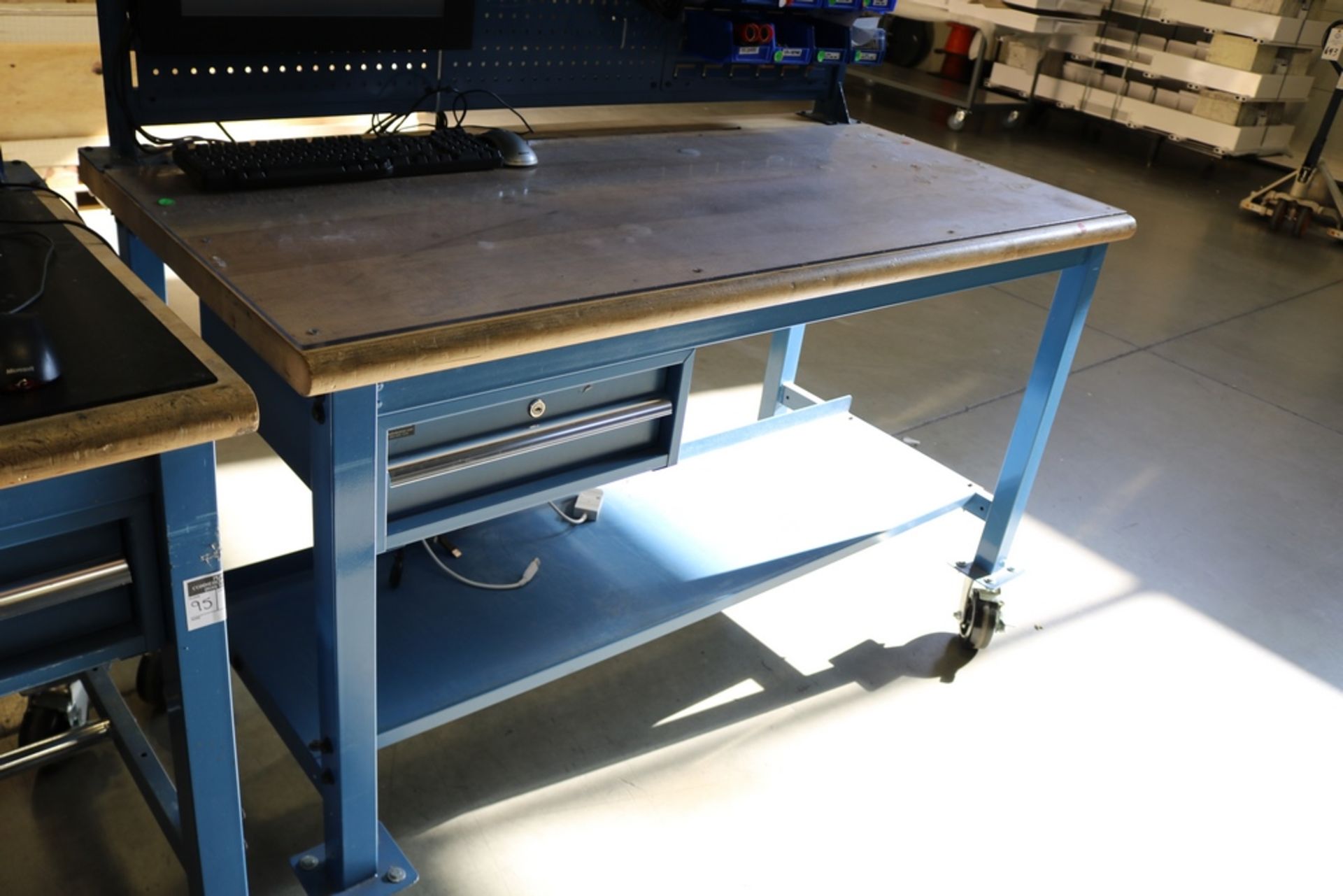 Global Industrial Heavy Duty Rolling Work Tables 5' x 30" x 3' Table Overhead Light Peg Board - Image 2 of 5