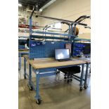 Global Industrial Heavy Duty Rolling Work Tables 5' x 30" x 3' Table Overhead Light Peg Board