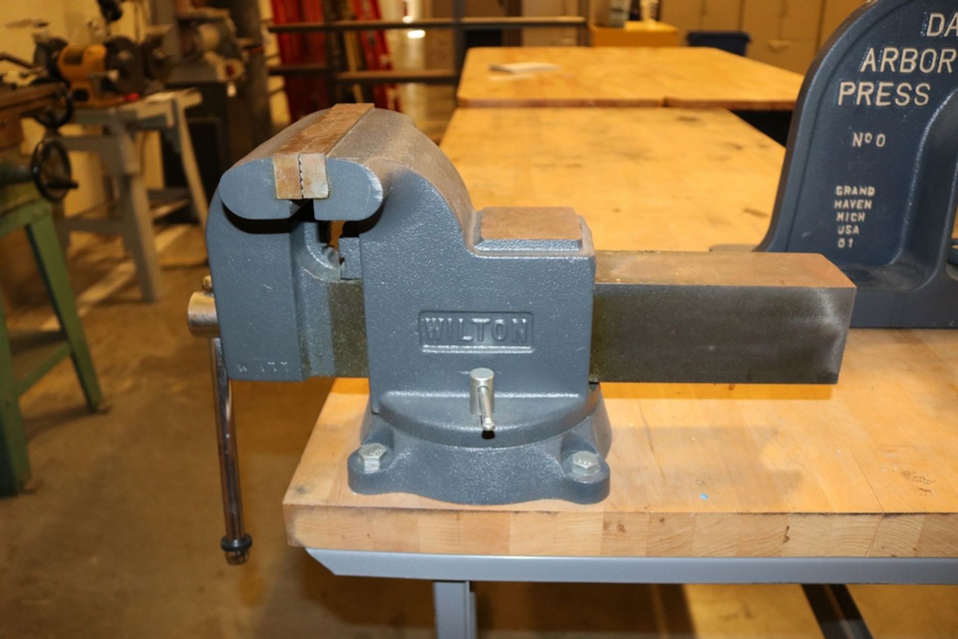 Wilton 8" Jaw Table Vice & Drake Abror Press No 0 With Wood Top Work Table 6' x 30" x 33 1/2" - Image 3 of 5