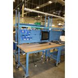 Global Industrial Heavy Duty Rolling Work Tables 5' x 30" x 3' Table Overhead Light Peg Board