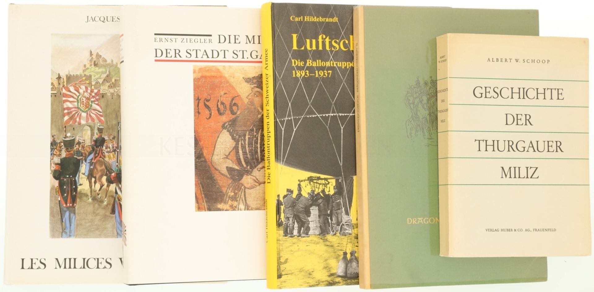Konvolut von fünf Büchern über Truppen und kantonale Milizen