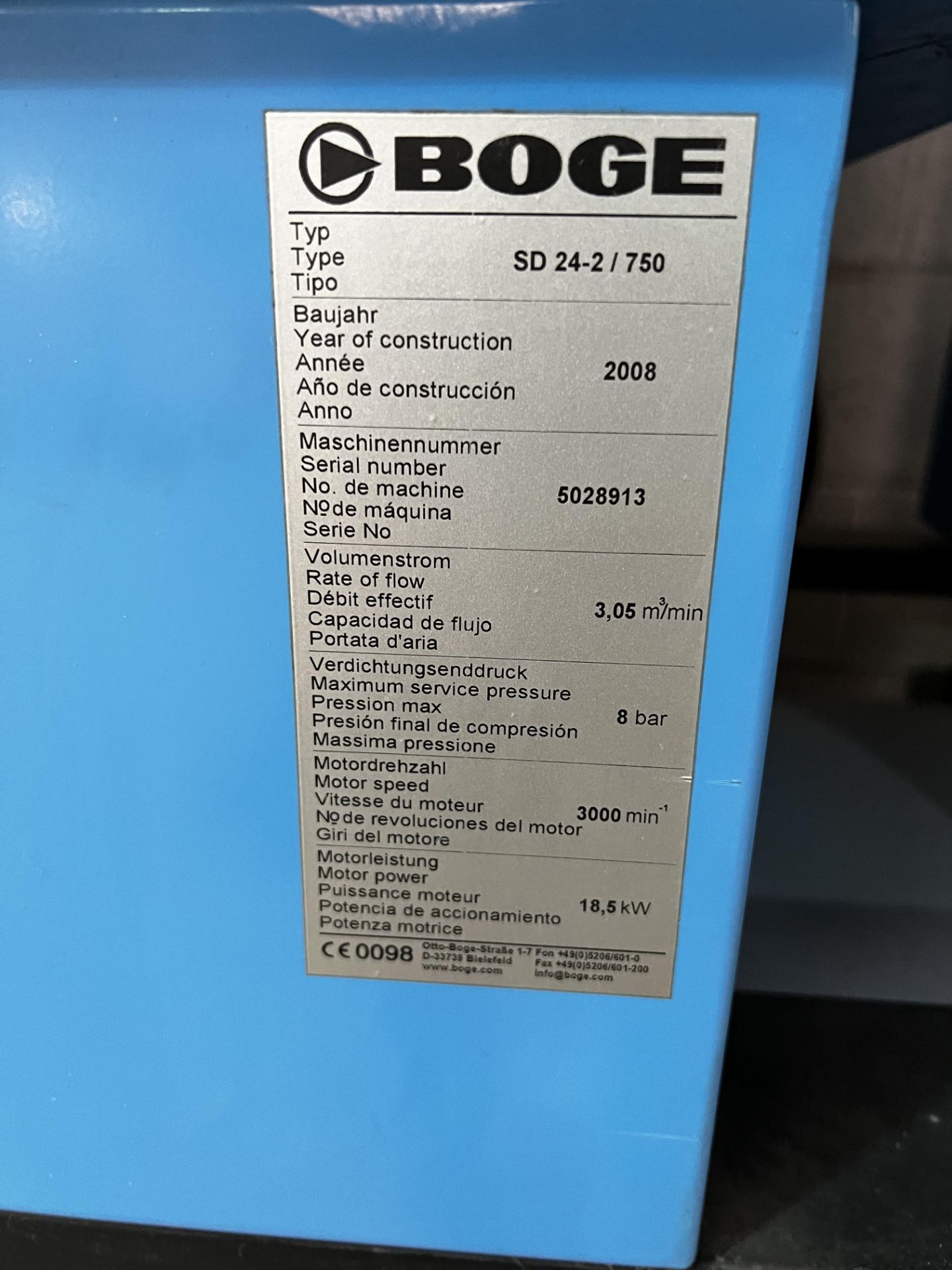 BOGE Compressor System S42-2 Screw Air Compressor, DR30 Dryer, 750L Tank Mounted - Image 3 of 8