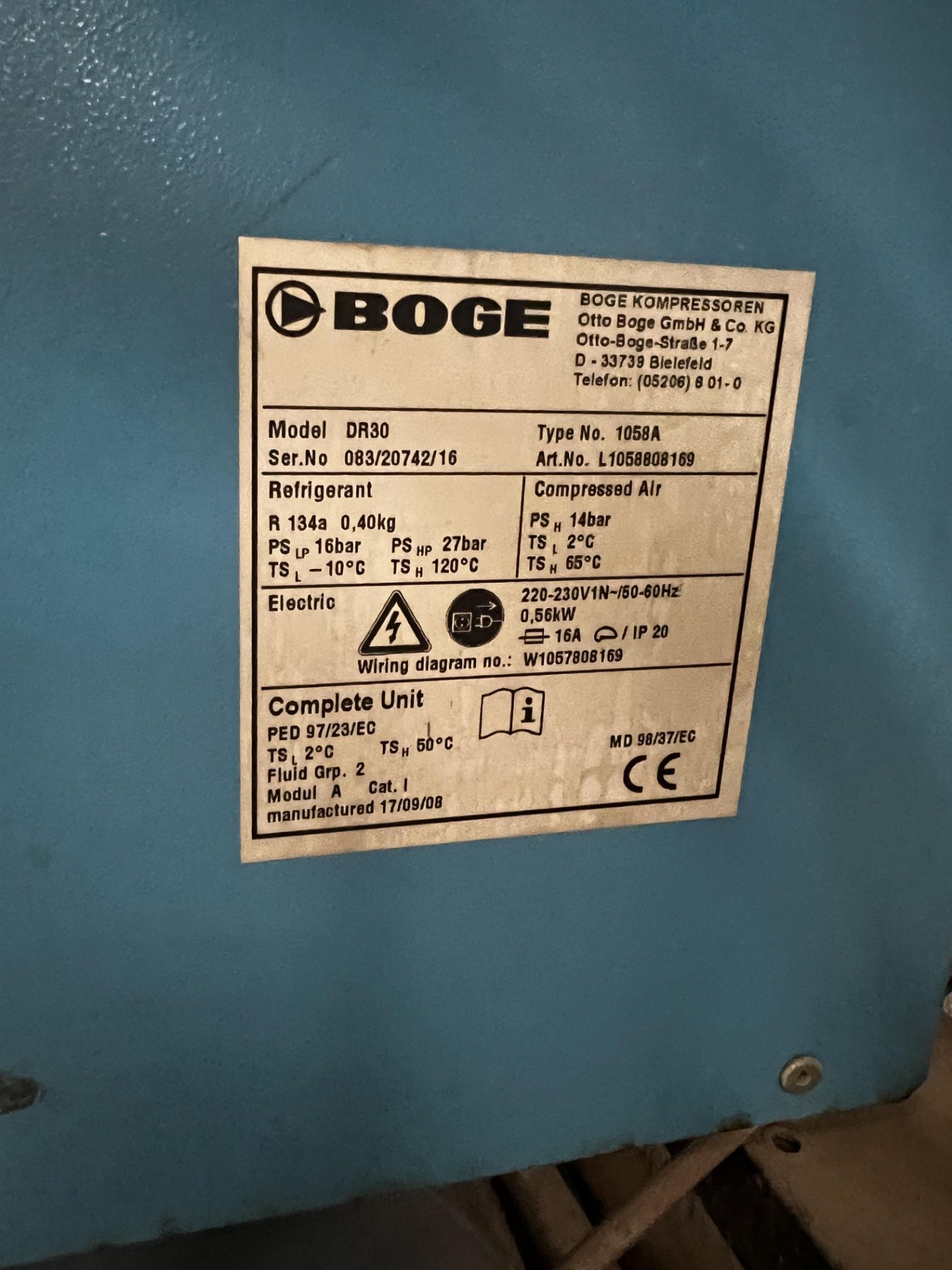BOGE Compressor System S42-2 Screw Air Compressor, DR30 Dryer, 750L Tank Mounted - Image 5 of 8