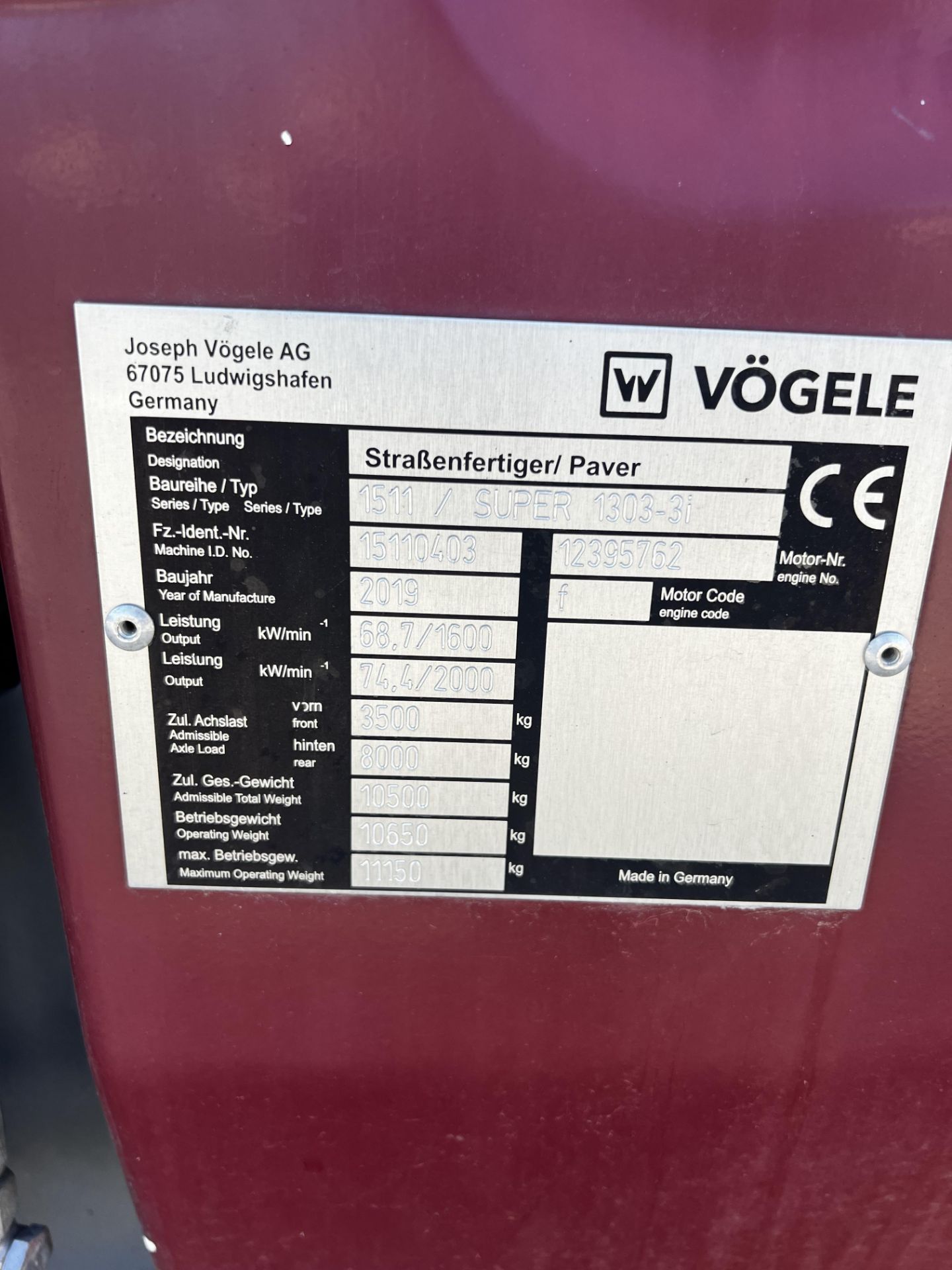 Vogele Super 1303-3i Wheeled Paver year 2019 - Image 2 of 19