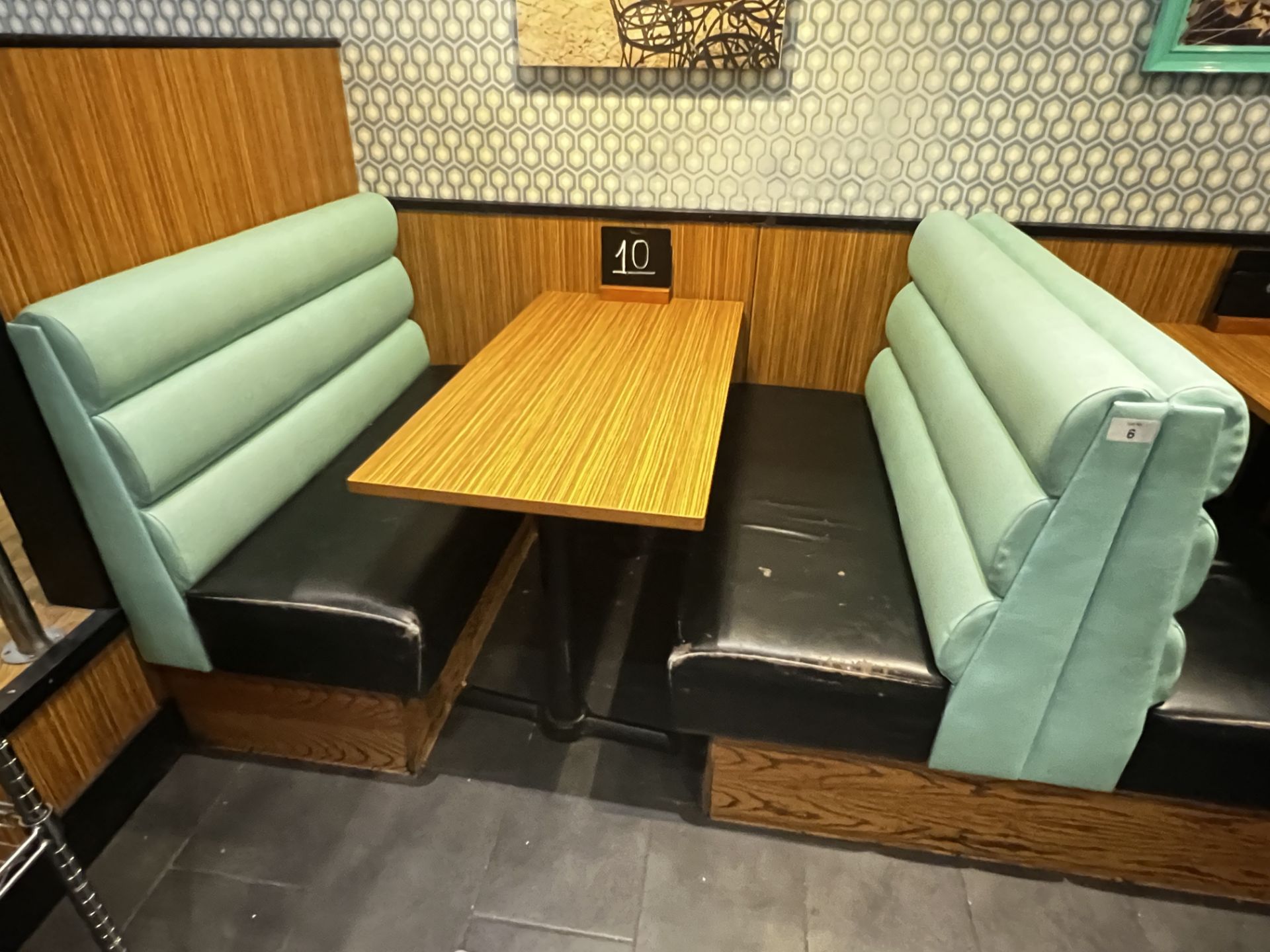 4 x Upholstered bench seats with 2 x tables 1.2M long - Image 2 of 3