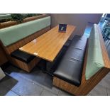 2 x Upholstered benches with twin pedestal centre table 2M long