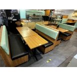 4 x Upholstered bench seats with 5 x tables 1.5M & 1.25M long