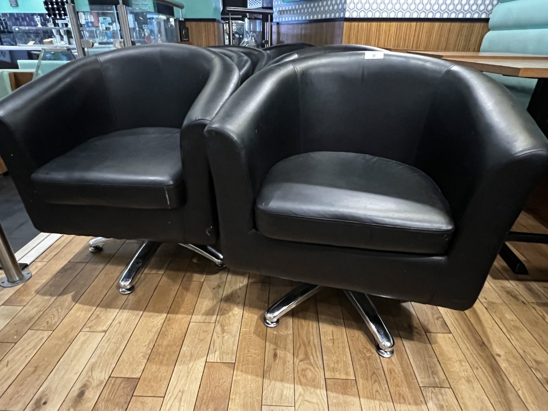 8 x Black faux chrome base swivel tub chairs - Image 2 of 2