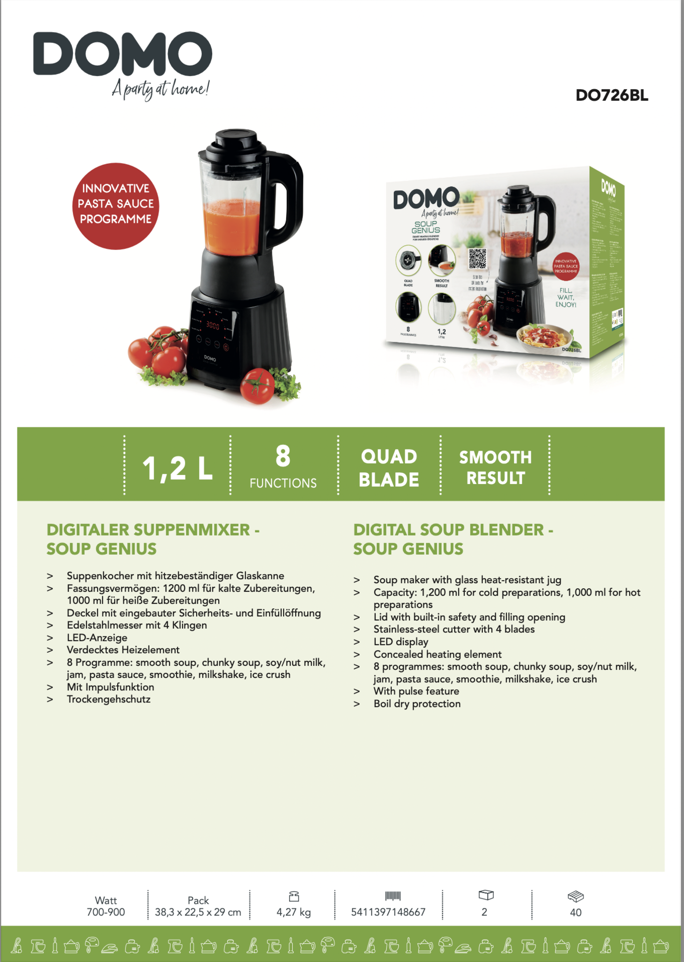 3 x DOMO Digital Soup/Blender 1.2L Smoothy Maker RRP £ 140 each - Image 2 of 8