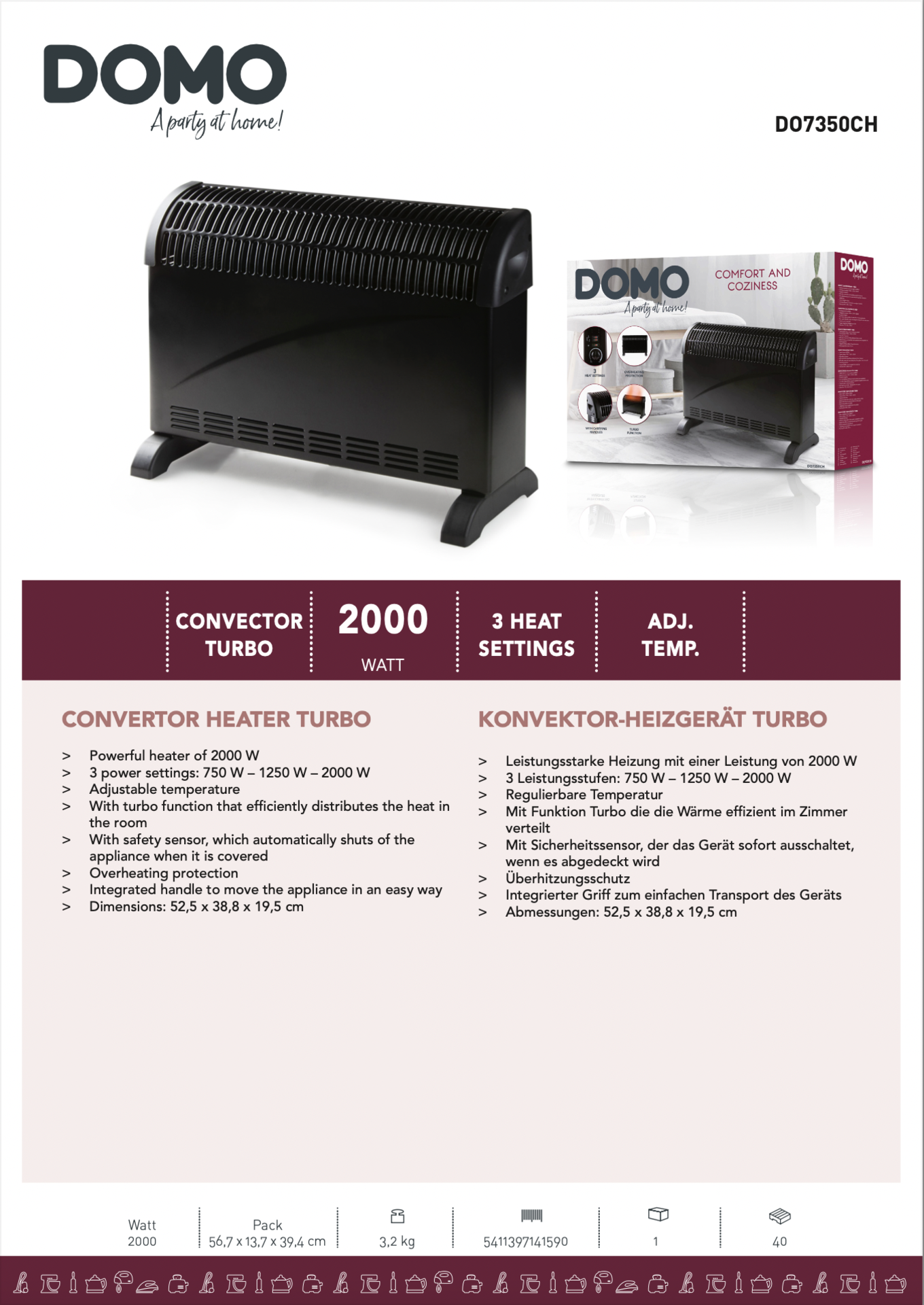 5 x DOMO Convector Heater Turbo 2000W RRP £ 55 each - Image 2 of 8