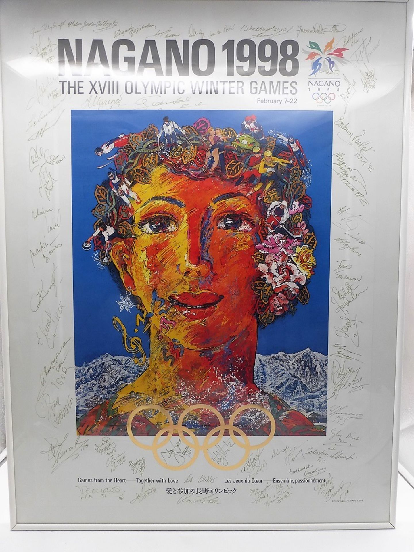 Plakat Olympiade 1998 Nagano m. orig. Unterschriften