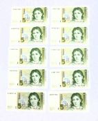 Banknoten 10x 5 Mark m. fortlaufender Nummer