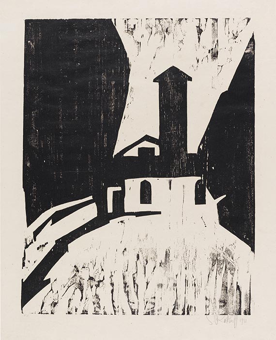 Karl Schmidt-Rottluff 1884 Rottluff bei Chemnitz - 1976 Berlin Villa mit Turm. 1911. Holzschnitt.