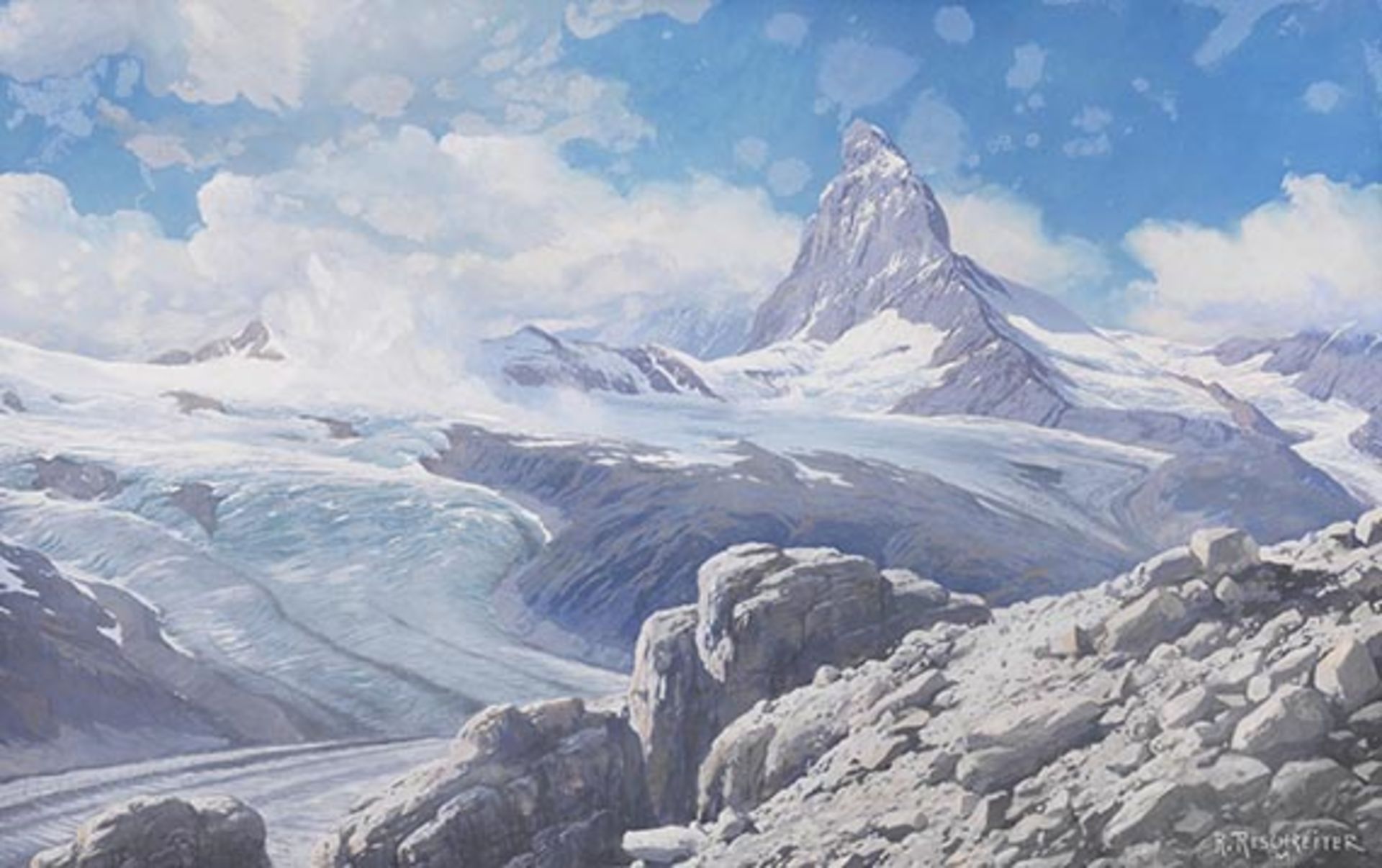 Rudolf Reschreiter 1868 München - 1938 München Blick auf das Matterhorn. Um 1900-1920. Gouache auf