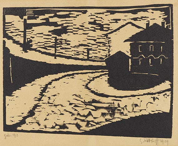 Karl Schmidt-Rottluff 1884 Rottluff bei Chemnitz - 1976 Berlin Straßenbiegung. 1909. Holzschnitt.