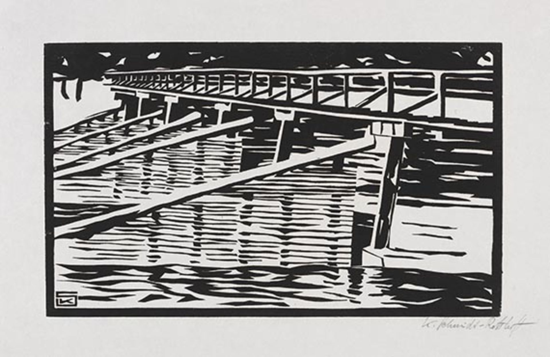 Karl Schmidt-Rottluff 1884 Rottluff bei Chemnitz - 1976 Berlin Die Holzbrücke. 1905. Holzschnitt.