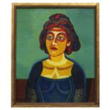 Josef Scharl 1896 München - 1954 New York Mädchen im blauen Spitzenkleid. 1945. Öl auf Leinwand.