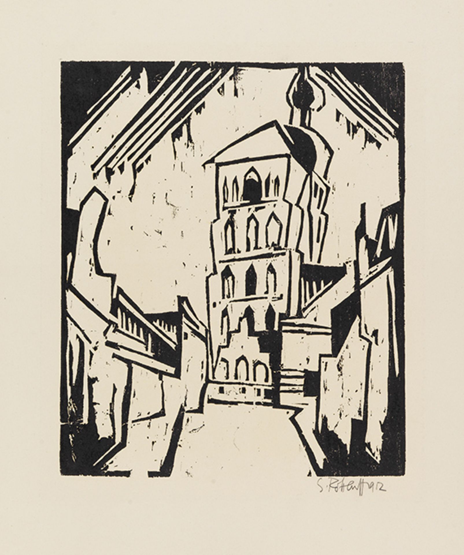 Karl Schmidt-Rottluff 1884 Rottluff bei Chemnitz - 1976 Berlin Stralsunder Türme. 1912. Holzschnitt.