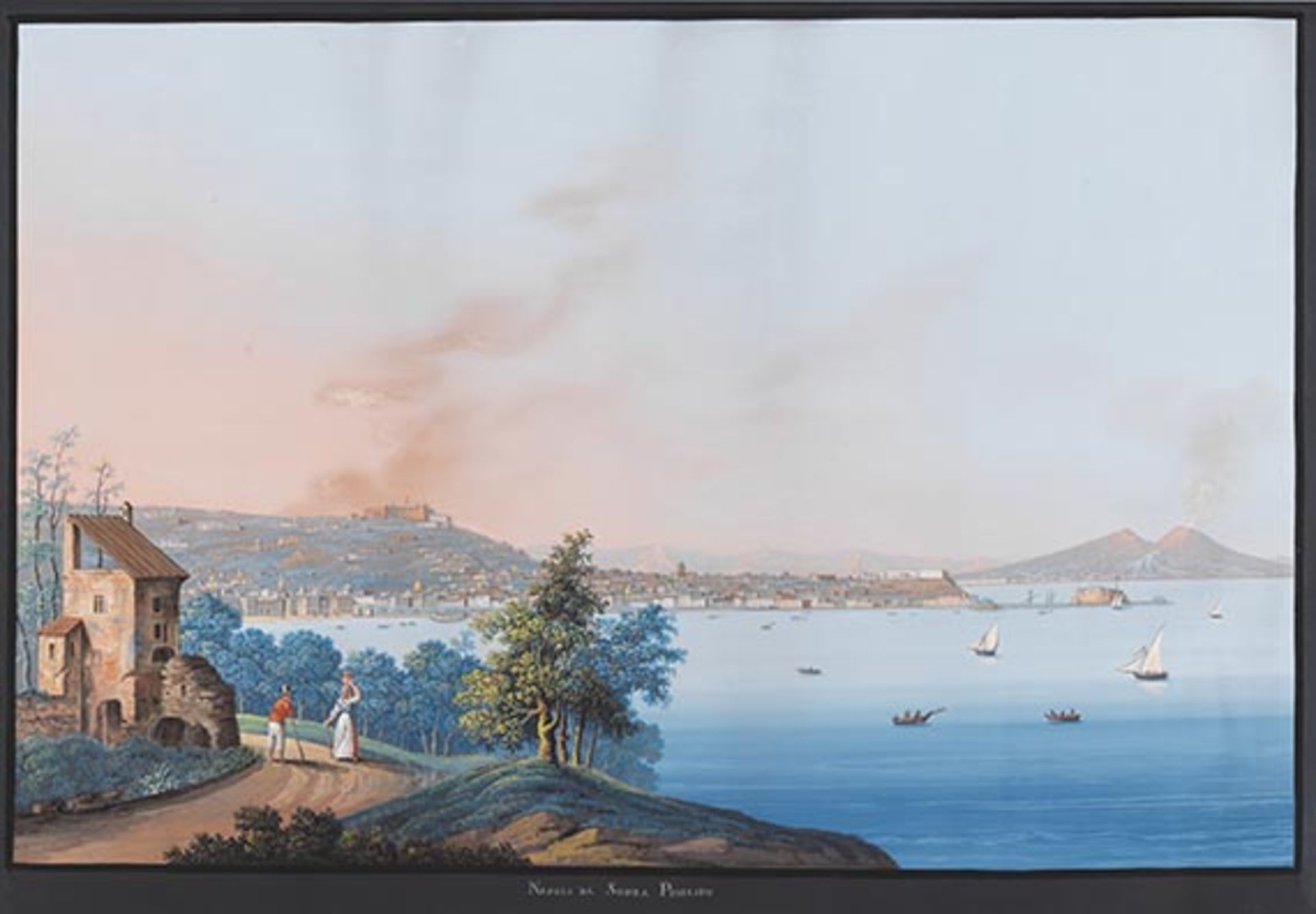 Luigi del Giudice 1777 - 1811 Blick auf Neapel von Posillipo. Um 1790-1810. Gouache. Verso in Tusche