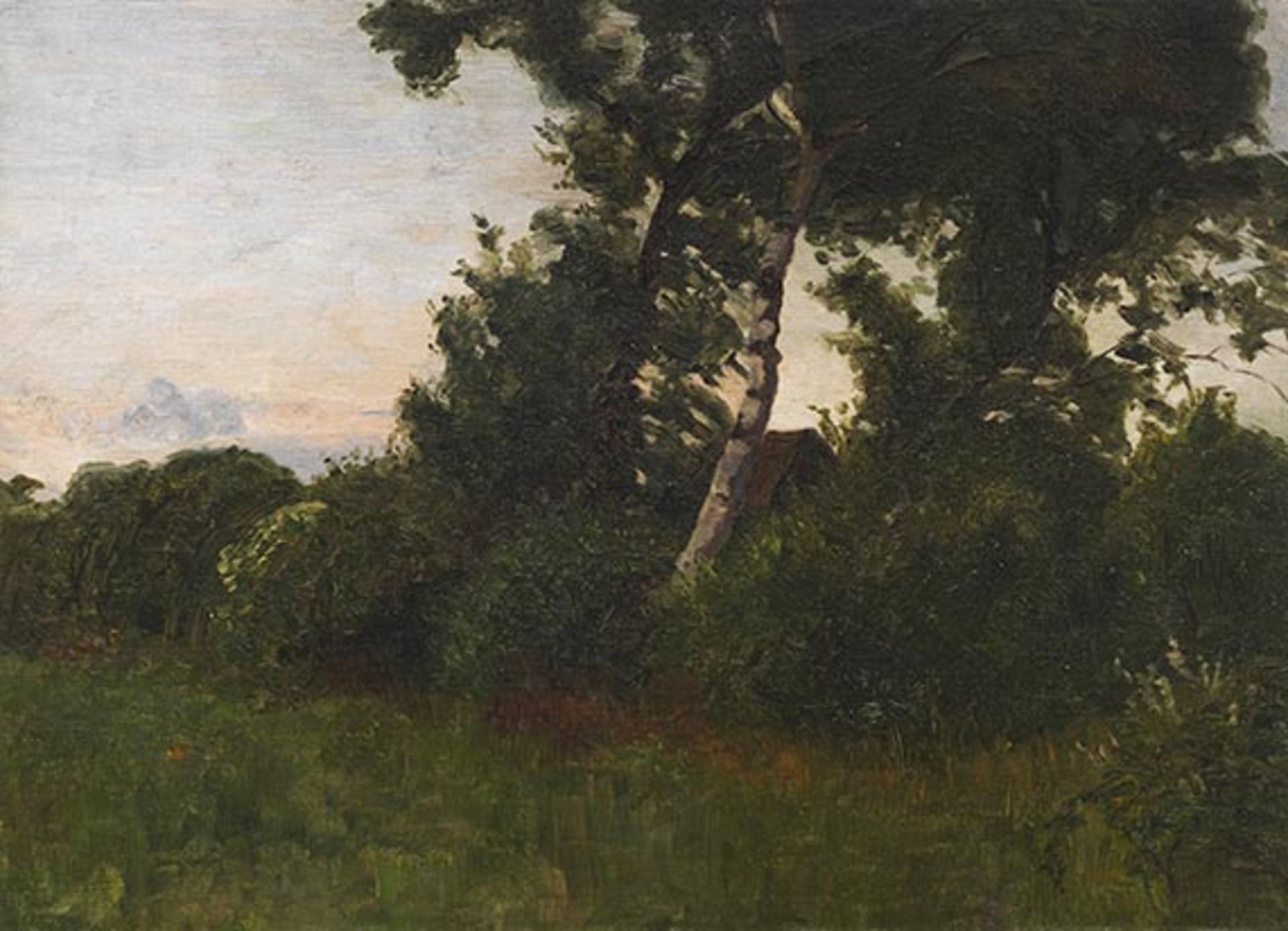 Otto Modersohn 1865 Soest - 1943 Fischerhude Sommerabend. Um 1886. Öl auf Leinwand, kaschiert auf