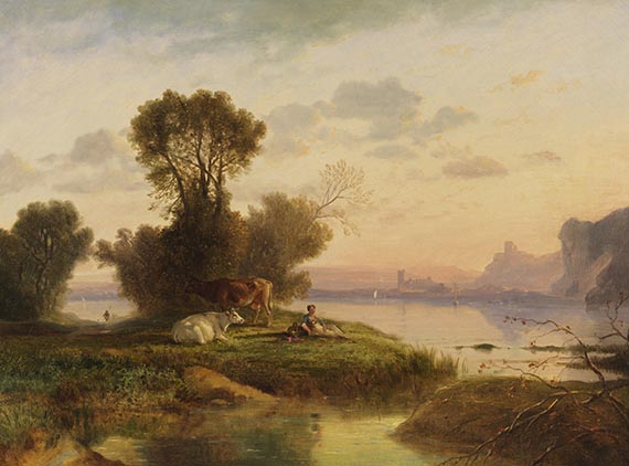 Heinrich Dreber 1822 Dresden - 1875 Anticoli di Campagna Arkadische Landschaft. Um 1860. Öl auf