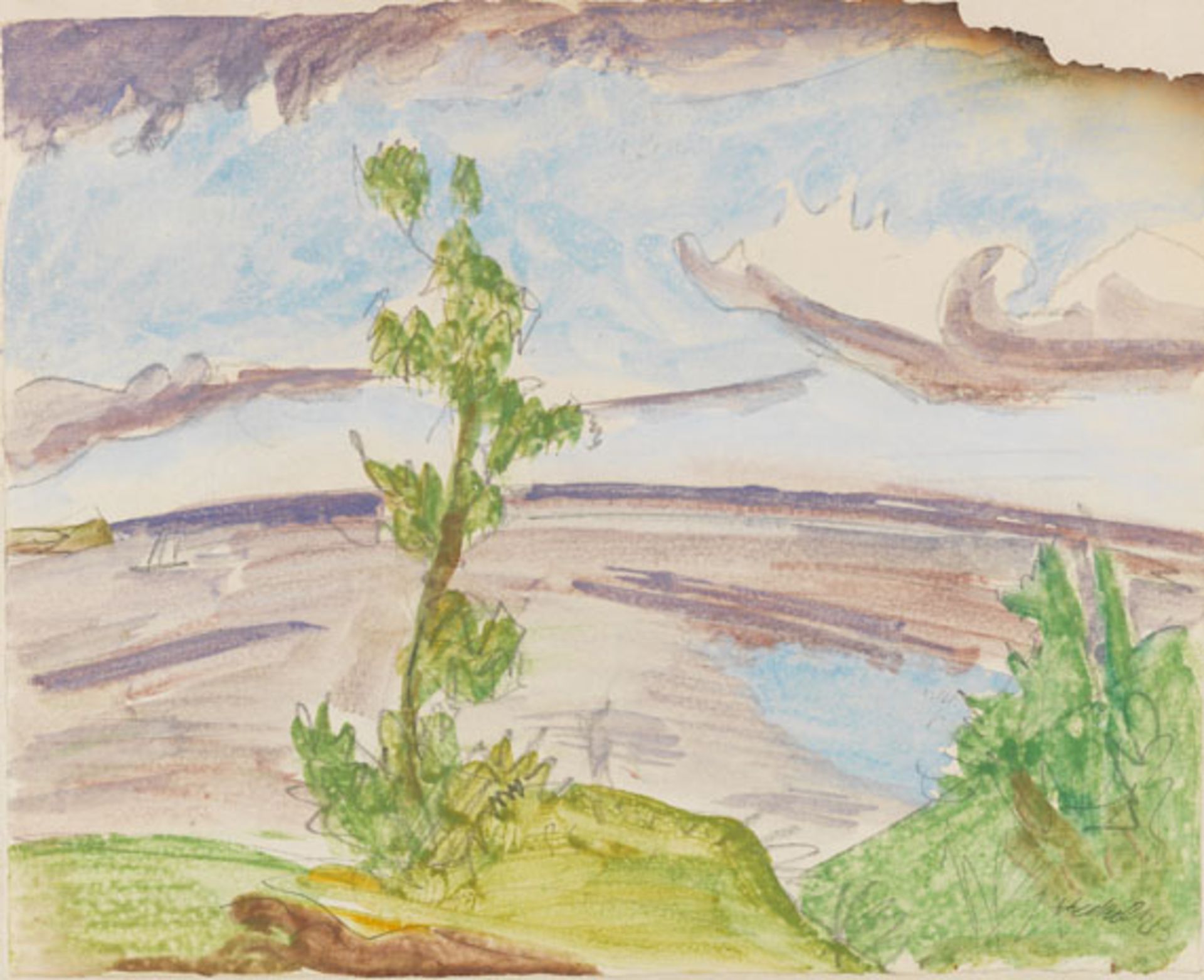 Erich Heckel 1883 Döbeln/Sachsen - 1970 Radolfzell/Bodensee Blick über die Förde. 1923. Aquarell