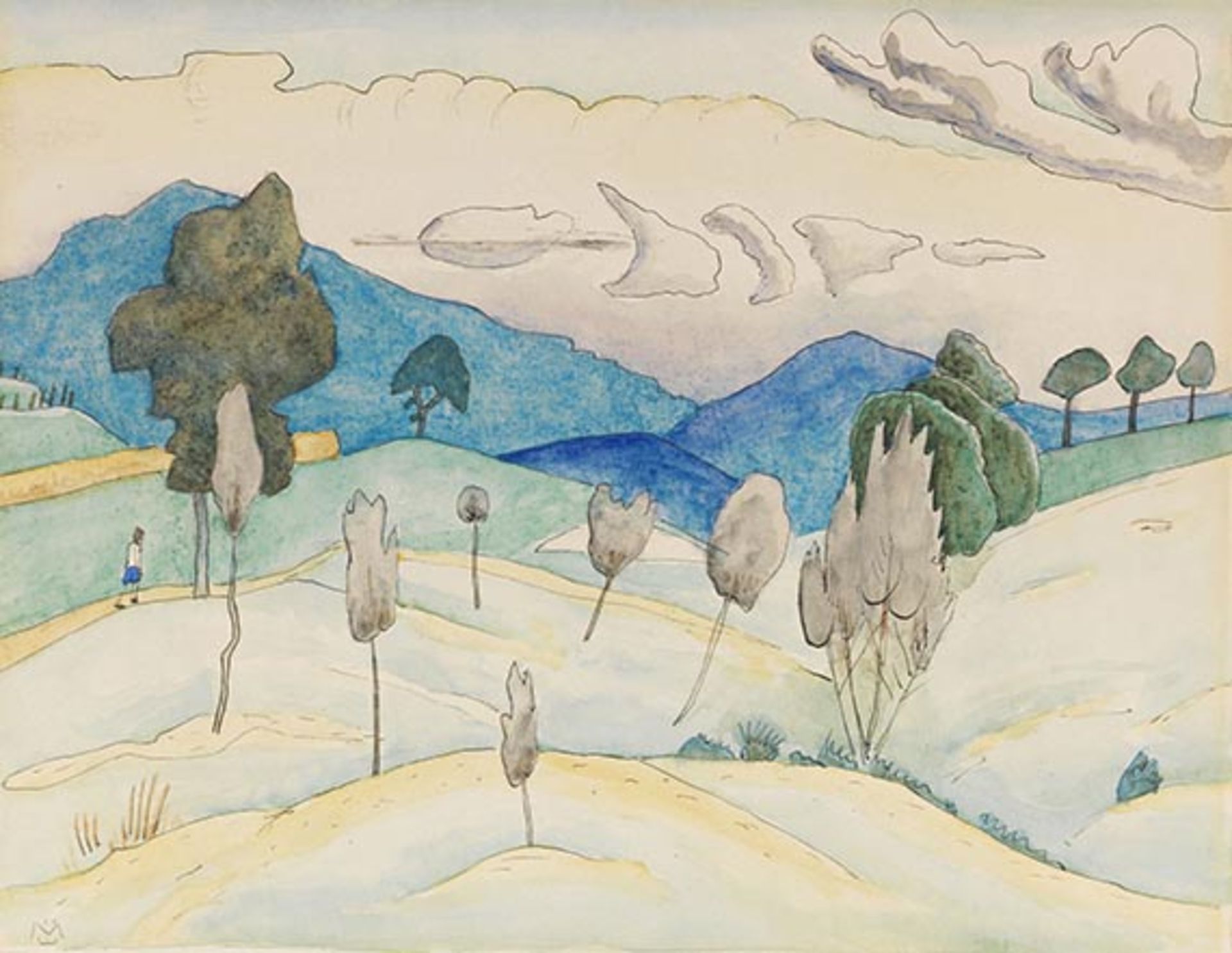 Gabriele Münter 1877 Berlin - 1962 Murnau Motiv beim Luganersee Cademario Gegend. 1927. Aquarell