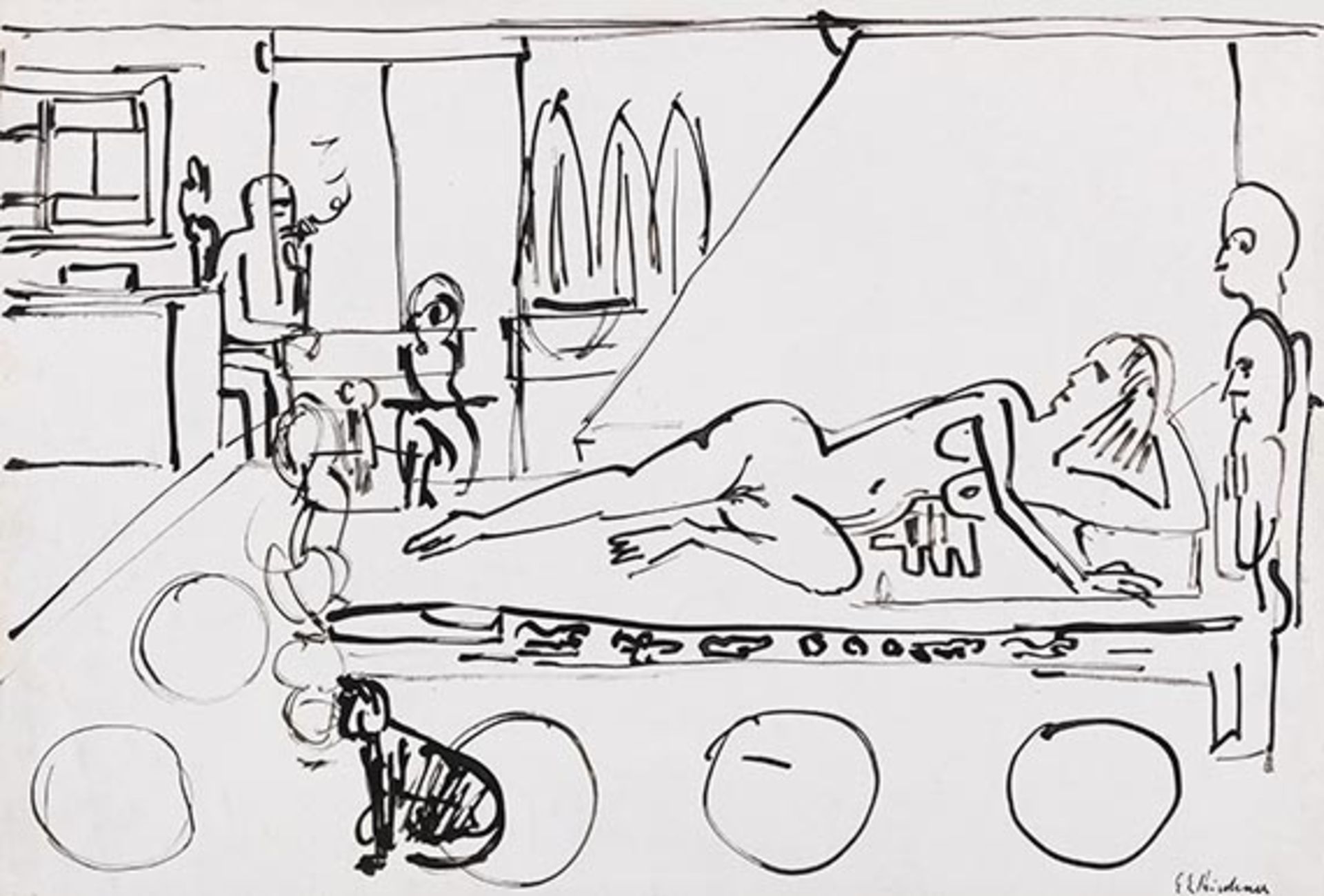 Ernst Ludwig Kirchner 1880 Aschaffenburg - 1938 Davos Atelier-Interieur mit Akt. 1925.