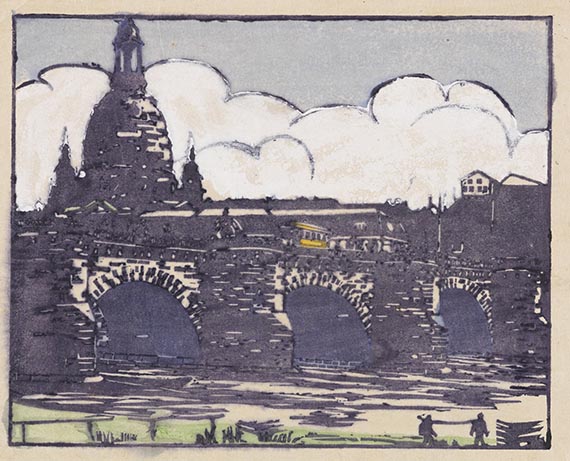 Ernst Ludwig Kirchner 1880 Aschaffenburg - 1938 Davos Augustusbrücke mit Frauenkirche. 1905.