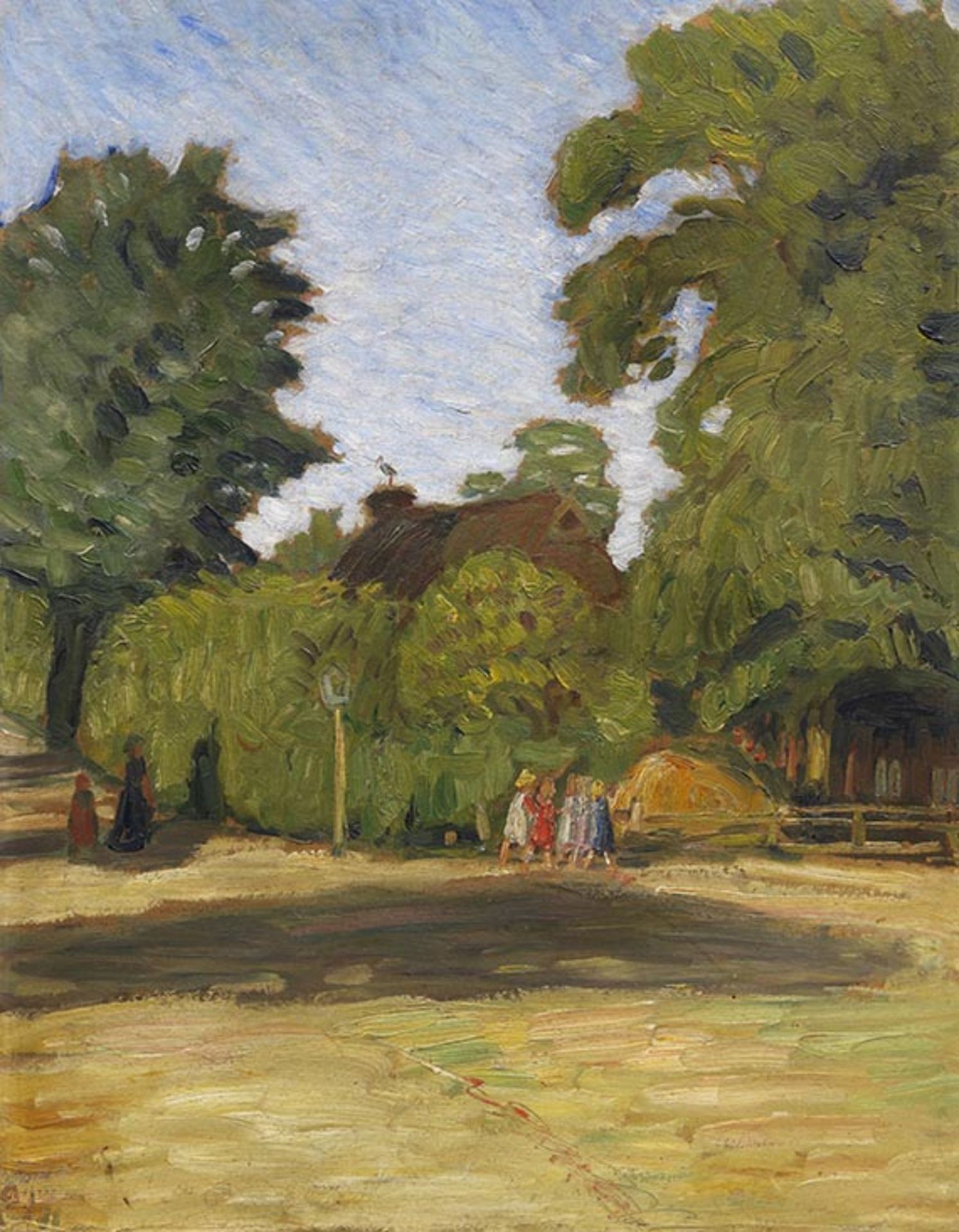 Otto Modersohn 1865 Soest - 1943 Fischerhude Spätsommernachmittag in Fischerhude mit