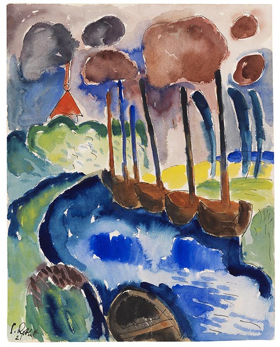 Karl Schmidt-Rottluff 1884 Rottluff bei Chemnitz - 1976 Berlin Kanal. 1921. Aquarell und Tuschfeder.