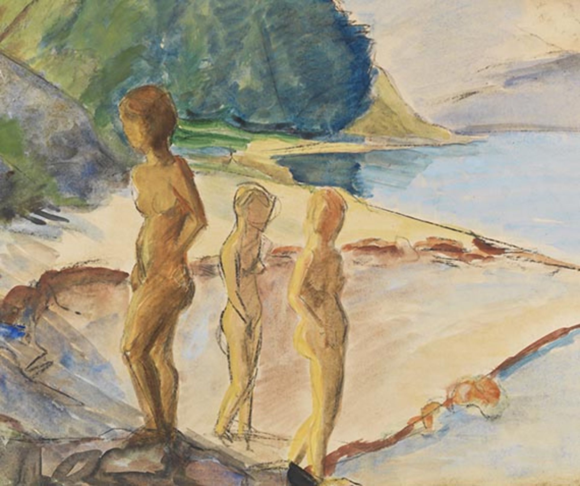 Erich Heckel 1883 Döbeln/Sachsen - 1970 Radolfzell/Bodensee Drei Frauen am Strand. 1926. Aquarell