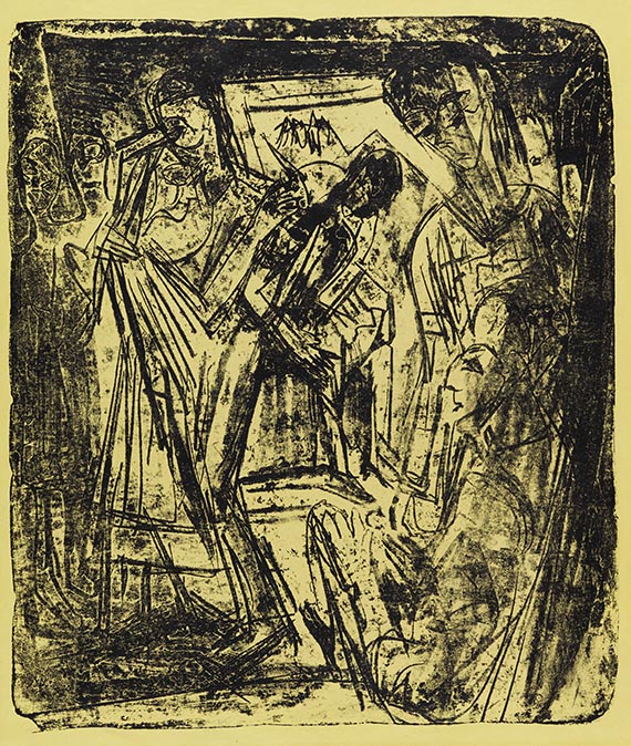 Ernst Ludwig Kirchner 1880 Aschaffenburg - 1938 Davos Tanz in der Alp - Bauerntanz mit Handorgler (